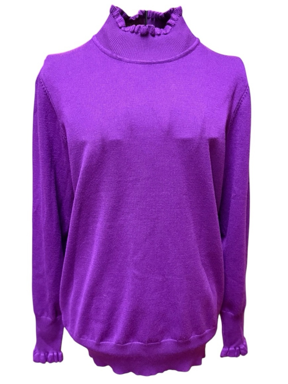 NWT MICHA Purple Fine Knit Ruffle Mock Neck Sweater Medium